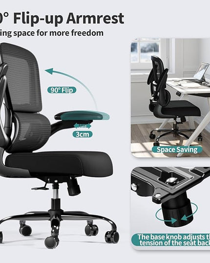 Office Chair - Ergonomic Desk Chair with Adjustable Lumbar Support, Mesh Computer Chair, Executive Chair for Home Office Comfortable Lumbar Support (Black) - LeafyLoom