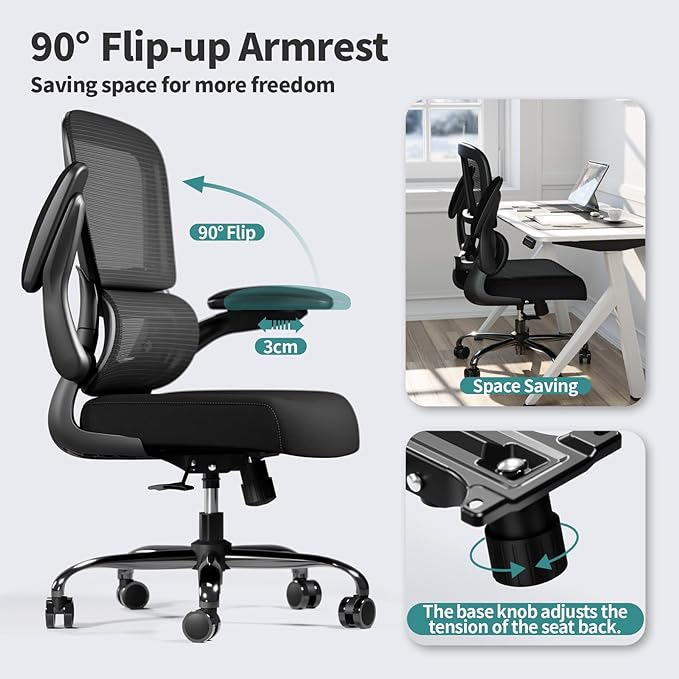 Office Chair - Ergonomic Desk Chair with Adjustable Lumbar Support, Mesh Computer Chair, Executive Chair for Home Office Comfortable Lumbar Support (Black) - LeafyLoom