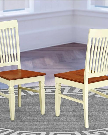 East West Furniture WEC-BMK-W Weston Kitchen Dining Chairs - Slat Back Wood Seat Chairs, Set of 2, Buttermilk & Cherry - LeafyLoom