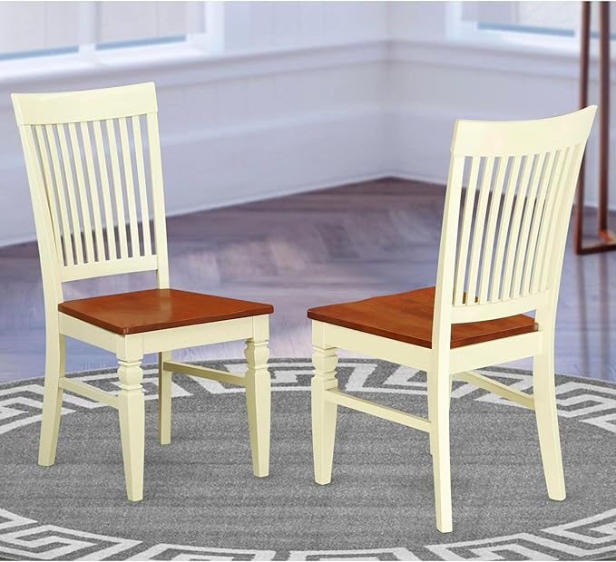 East West Furniture WEC-BMK-W Weston Kitchen Dining Chairs - Slat Back Wood Seat Chairs, Set of 2, Buttermilk & Cherry - LeafyLoom
