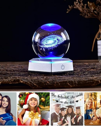 3D Model of Galaxy Crystal Ball, with Led Lamp Stand, Planets Glass Ball, 6 Colors Light, Great Gifts, Home Office Decor, Solar System Sphere with Gift Box - LeafyLoom