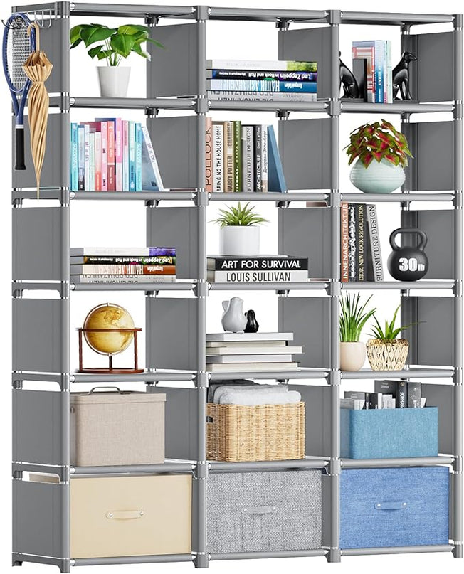Mavivegue Book Shelf, 18 Cube Storage Organizer, DIY Bookcase, Metal Cube Bookshelf, Cubbies Closet Storage Organizer Shelves for Bedroom,Living Room,Home,Office - LeafyLoom