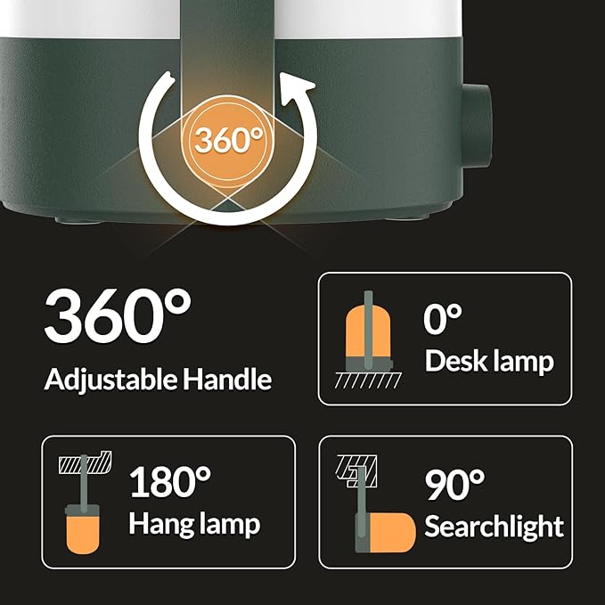 Table Lamp Portable Cordless Lantern, 360° Portable Handle, Stepless Dimmer, Powerful Long-Lasting 50hrs, Rechargeable LED Lantern for Camping Bedroom Party (Green) - LeafyLoom