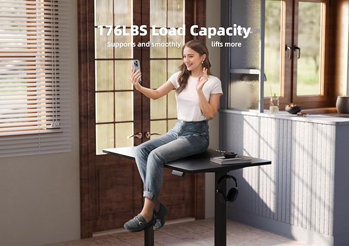 Electric Standing Desk, Adjustable Height Stand up Desk, 63x24 Inches Sit Stand Home Office Desk with Splice Board,Black Top - LeafyLoom