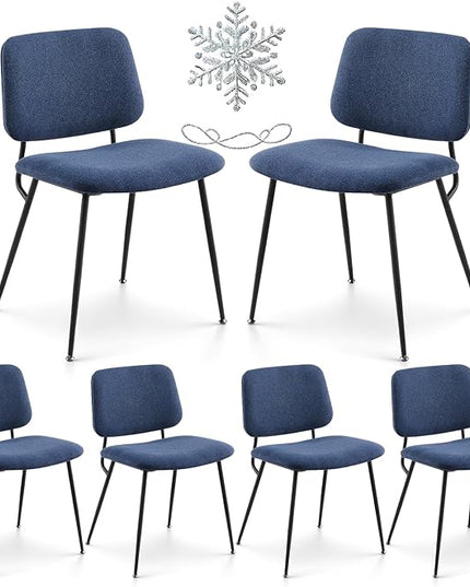 COLAMY Modern Upholstered Fabric Dining Room Accent Diner Stylish Kitchen Chairs with Solid Metal Legs, set of 6, Blue - LeafyLoom