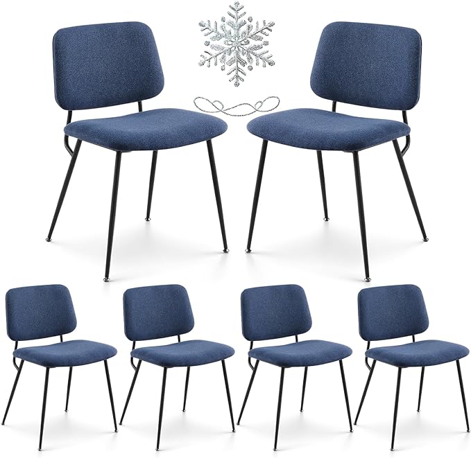 COLAMY Modern Upholstered Fabric Dining Room Accent Diner Stylish Kitchen Chairs with Solid Metal Legs, set of 6, Blue - LeafyLoom