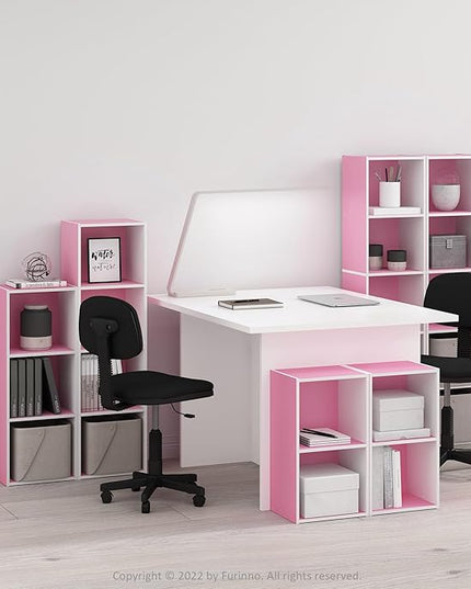 Furinno Luder Bookcase / Book / Storage, 4-Tier Cube, Pink/White - LeafyLoom