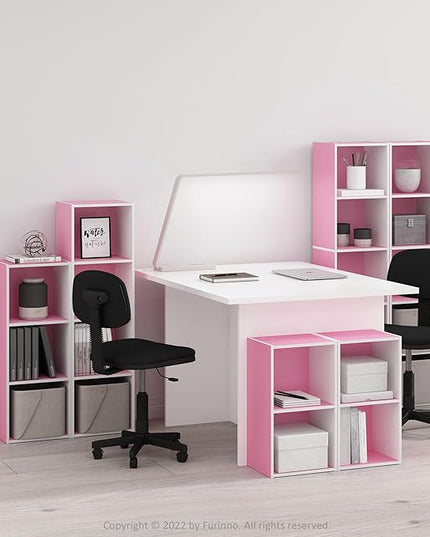 Furinno Luder Bookcase / Book / Storage, 2-Tier Cube, Pink/White - LeafyLoom
