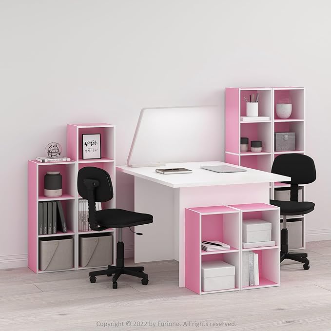 Furinno Luder Bookcase / Book / Storage, 2-Tier Cube, Pink/White - LeafyLoom