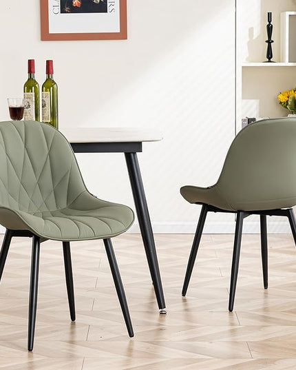 YOUNIKE Dining Chairs Set of 2, Olive Green Comfy Padded Kitchen Chairs, Armless Modern Faux Leather Upholstered Dining Room Chairs, Elegant Dinning Chairs Side Chairs, Easy to Clean - LeafyLoom