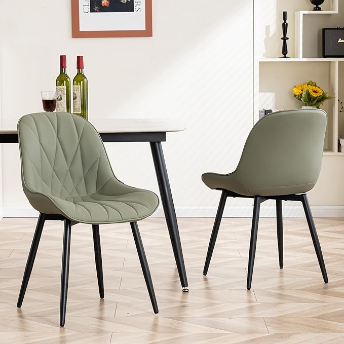 YOUNIKE Dining Chairs Set of 2, Olive Green Comfy Padded Kitchen Chairs, Armless Modern Faux Leather Upholstered Dining Room Chairs, Elegant Dinning Chairs Side Chairs, Easy to Clean - LeafyLoom