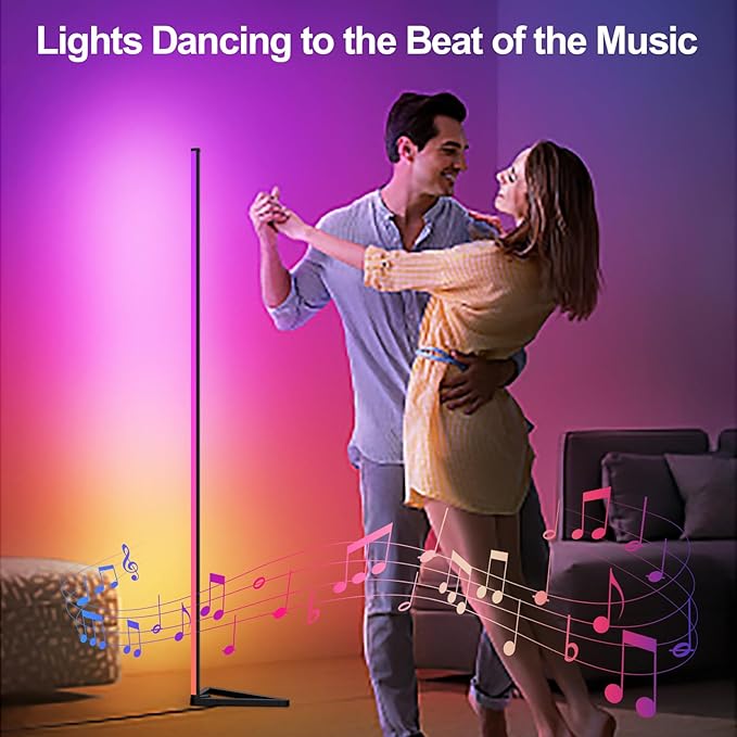 MIHEAL RGB Corner Floor Lamp, 56" Color Changing LED Corner Lamp with APP Control, Modern Standing Lamp with Music Sync and 16 Million DIY Colors, Heavy Base for Bedroom Living Room Gaming Room - LeafyLoom