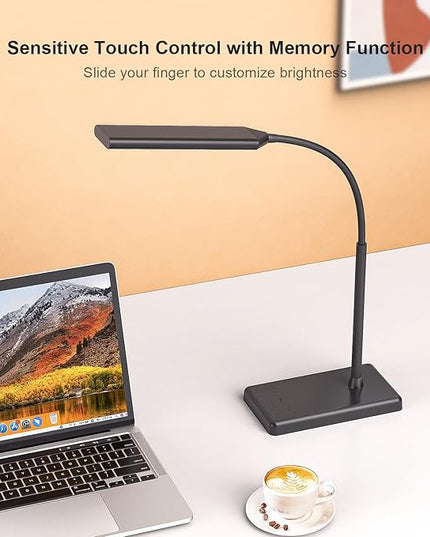 KEXIN LED Desk Lamp Touch Control Desk Lamp with USB Charging Port 5 Color Modes 6 Brightness Levels Dimmable Eye-caring Office Lamp with Memory Function 1h Timer Adjustable Gooseneck Table Lamp Black - LeafyLoom