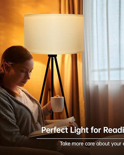 BoostArea Floor Lamp for Living Room, Tripod Floor Lamp, 15W LED Bulb, 3 Levels Dimmable Brightness, White Linen Lamp Shade, Mid Century Standing Lamp for Living Room, Bedroom, Study Room and Office - LeafyLoom