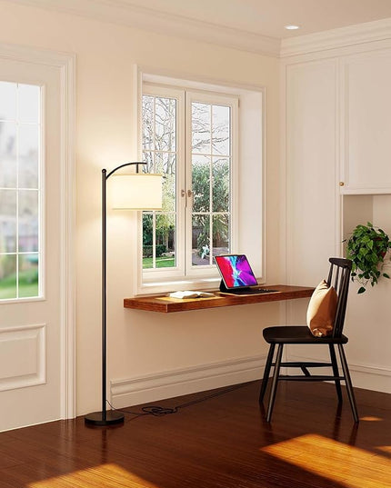 addlon Floor Lamp for Living Room with 3 Color Temperatures, Standing lamp with Linen lampshade for Bedroom, Office, Lamps with 9W LED Bulb Included - Black with Cream Lampshade - LeafyLoom
