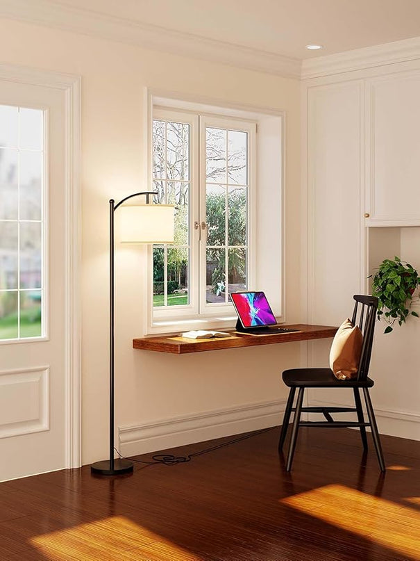 addlon Floor Lamp for Living Room with 3 Color Temperatures, Standing lamp with Linen lampshade for Bedroom, Office, Lamps with 9W LED Bulb Included - Black with Cream Lampshade - LeafyLoom