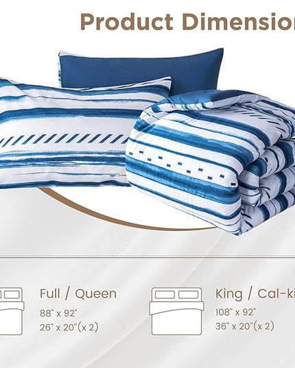 Sophia & William King Size Comforter Set for All Season, 3 Pcs Bedding Set with Navy Printed Comforter with & 2 Pillowcases - LeafyLoom