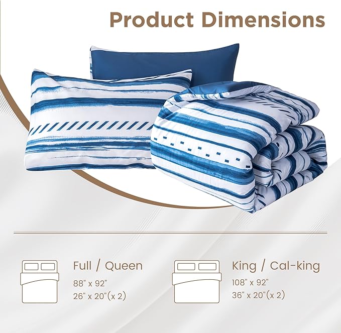 Sophia & William King Size Comforter Set for All Season, 3 Pcs Bedding Set with Navy Printed Comforter with & 2 Pillowcases - LeafyLoom