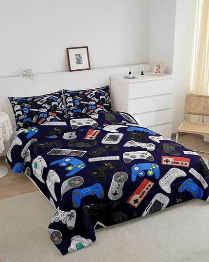 Erosebridal Boys Gamer Comforter Set Queen Size, Modern Game Down Comforter for Kids Teens Children, Video Game Bedding Set,Player Gaming Gamepad Joystick Soft Quilt Duvet Set, Room Decor - LeafyLoom