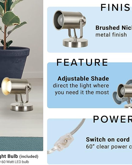 Catalina Lighting 18775-016 Modern Multipurpose Spotlight Desk or Wall Mount Accent Lamp, LED Bulb Included, 6", Brushed Nickel - LeafyLoom
