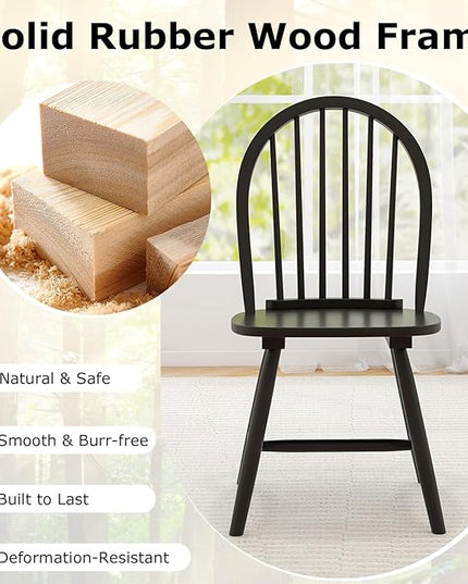 HAPPYGRILL 2 Pieces Wooden Dining Chairs Set, Vintage Armless Windsor Chairs, Kitchen Dining Chairs with Backrest, Black - LeafyLoom