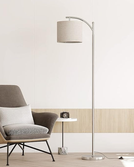 SUNMORY Dimmable Floor Lamp with Remote Control，Lamp for Living Room Stepless Color Temperature and Brightness, Standing Lamp for Bedroom and Office with 1H Timer，Nickel Floor Lamp with Linen Shade - LeafyLoom