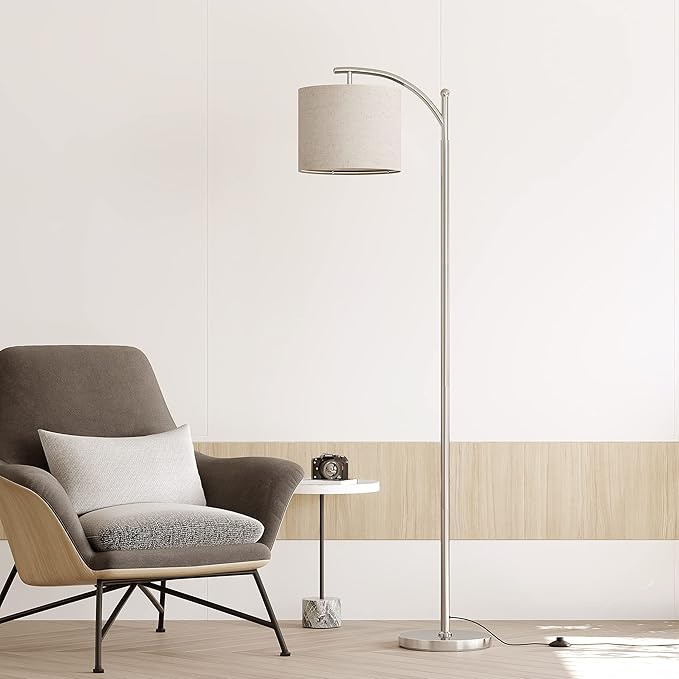 SUNMORY Dimmable Floor Lamp with Remote Control，Lamp for Living Room Stepless Color Temperature and Brightness, Standing Lamp for Bedroom and Office with 1H Timer，Nickel Floor Lamp with Linen Shade - LeafyLoom