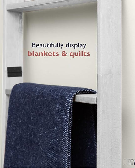 Ilyapa Blanket Ladder for The Living-Room - Rustic Decorative Quilt Ladder with Folding Construction for Easy Storage, White Weathered Wood - LeafyLoom