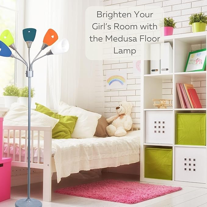 Modern Floor Lamp For Bedroom - Medusa Adjustable Floor Lamp Standing Lamp Bedroom Light With 5 Multi-colored Acrylic Reading Shades Stand Up Lamp Gooseneck Lamp Classroom Lamp Kids Floor Lamp - LeafyLoom