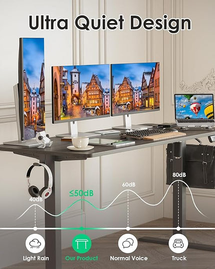 STARY Electric Adjustable Height Sit Stand Home Office Desk with Splice Board, 55x24, Abner Walnut Desktop/Black Frame - LeafyLoom