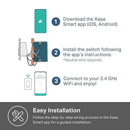 Kasa Smart Light Switch HS200-LA, Light Almond, Single Pole,Neutral Wire Required, 2.4GHz Wi-Fi Light Switch Compatible with Alexa and Google Home, UL Certified, No Hub Required KasaSmartbyTP-Link