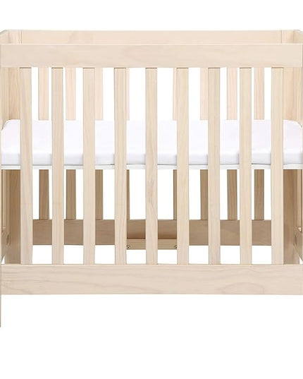 Babyletto Origami Mini Portable Crib Folding with Wheels in Washed Natural, 2 Adjustable Mattress Positions, Greenguard Gold Certified - LeafyLoom