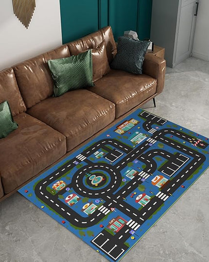 Analog ABC Kids Rug Playroom Car Rug Play Mat City Life Road Rug for Cars Fun City Map for Carpet for Bedroom Boys (63 * 94 inches, Hope City) - LeafyLoom