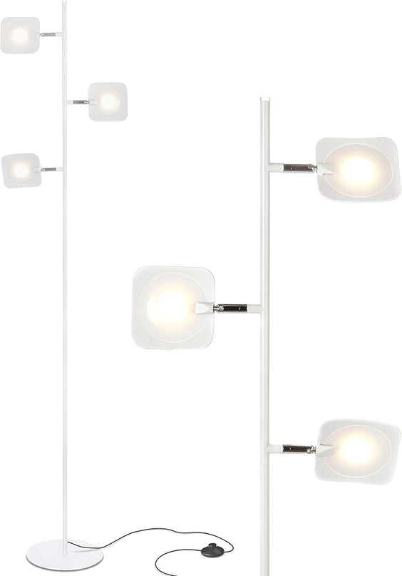 Brightech Tree Floor Lamp for Living Rooms & Offices, Dimmable Standing Lamp for Bedroom Reading, LED Spotlight Floor Lamp, Tall Lamp with Adjustable Panels for Minimal Space Use - White - LeafyLoom
