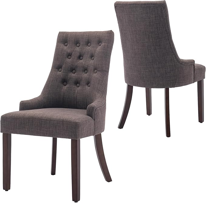 COLAMY Wingback Upholstered Dining Chairs Set of 2, Fabric Side Dining Room Chairs with Tufted Button, Living Room Chairs for Home Kitchen- Brown - LeafyLoom