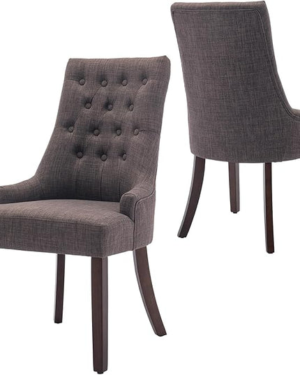 COLAMY Wingback Upholstered Dining Chairs Set of 2, Fabric Side Dining Room Chairs with Tufted Button, Living Room Chairs for Home Kitchen- Brown - LeafyLoom