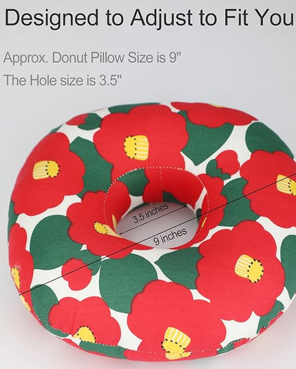 Ear Piercing Pillow for Side Sleeping, CHN Pillow with Hole for Side Sleepers Ear Pain Inflammation Pressure Sores O-Shaped Donut Guard Red Flower - LeafyLoom