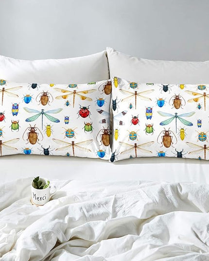 Erosebridal Kids Dragonfly Down Comforter Dragonfly Gifts for Women, Ladybug Insect Comforter Set Queen Size for Children Boys Girls Teens, Reptile Pattern Bedding Comforters Colorful Duvet Insert - LeafyLoom