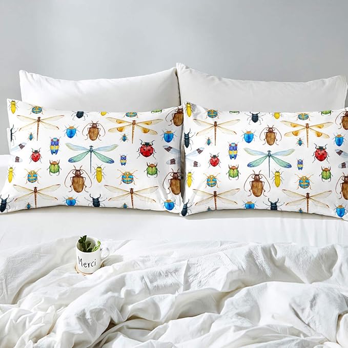 Erosebridal Kids Dragonfly Down Comforter Dragonfly Gifts for Women, Ladybug Insect Comforter Set Queen Size for Children Boys Girls Teens, Reptile Pattern Bedding Comforters Colorful Duvet Insert - LeafyLoom