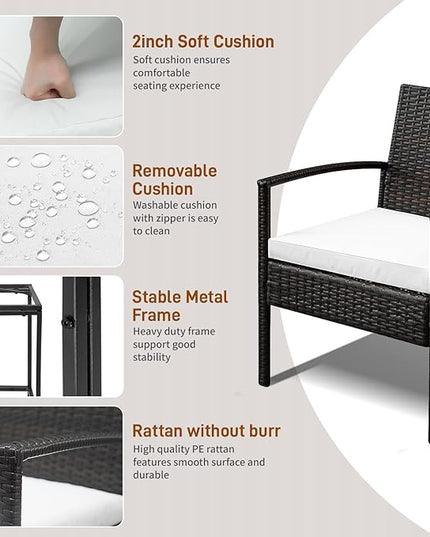Outvita 4 Pieces Patio Furniture Set, Rattan Conversation Sets with Loveseat Soft Cushion and Glass Table for Garden Backyard Balcony Porch Poolside(Black) - LeafyLoom