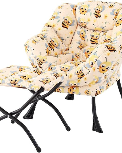 Welnow Toddler Kids Lazy Chair with Ottoman, Glow in The Dark Accent Comfy Lounge Children Armchair Couch with Removable Cover, Detachable Reading Chair with Footrest for Boy or Girl, Bees - LeafyLoom