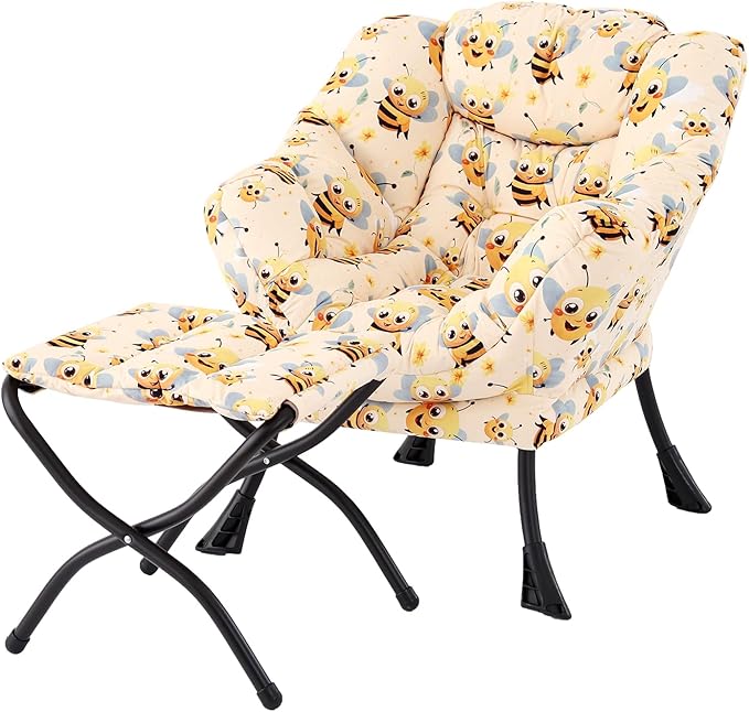 Welnow Toddler Kids Lazy Chair with Ottoman, Glow in The Dark Accent Comfy Lounge Children Armchair Couch with Removable Cover, Detachable Reading Chair with Footrest for Boy or Girl, Bees - LeafyLoom