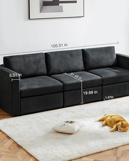 Sweetcrispy Convertible Modular Sectional Sofa, 3 Seat Sectional Couches for Living Room, Basic Shape Modern Fabric Modular Sofa Sleeper with Double Chaise for Home, Apartment, Dorm, Dark Grey - LeafyLoom