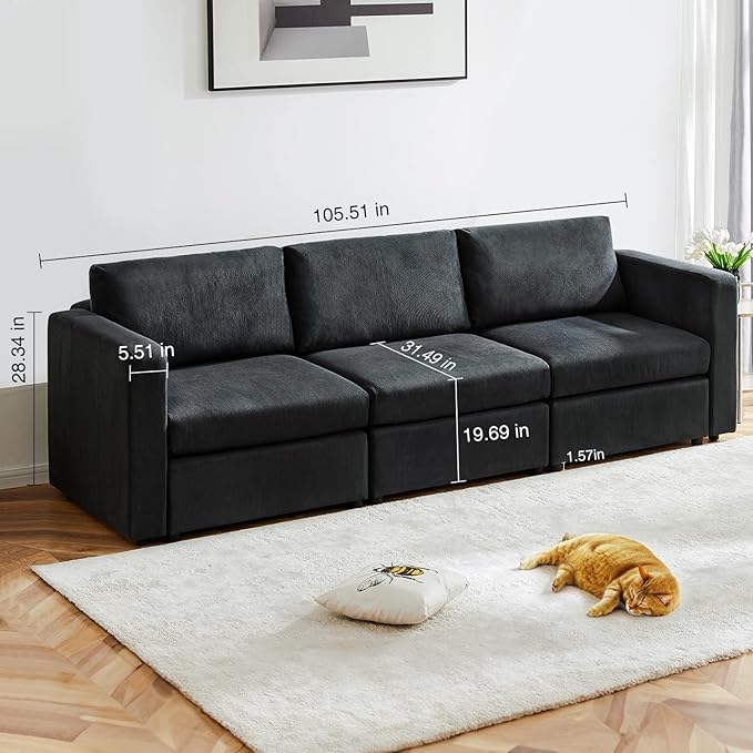 Sweetcrispy Convertible Modular Sectional Sofa, 3 Seat Sectional Couches for Living Room, Basic Shape Modern Fabric Modular Sofa Sleeper with Double Chaise for Home, Apartment, Dorm, Dark Grey - LeafyLoom
