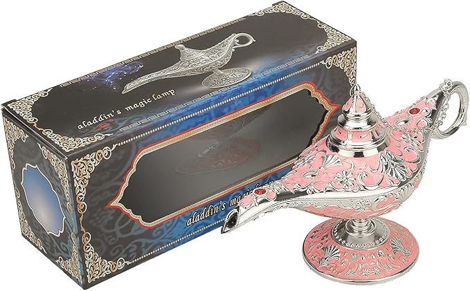 Legend Aladdin Lamp Magic Genie Wishing Light, Classic Arabian Nights Costume Props Lamp Table Decor for Home Wedding Party Halloween Birthday Beautiful Gift Toy for Women Girl (Pink & Silver) - LeafyLoom