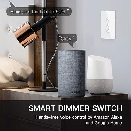 MOES WiFi RF Smart Light Dimmer Switch, Smart Life/Tuya APP Relay Status Backlight Switch Off RF Remote Control Voice Compatible with Alexa Google Assistants, White Touch MOES