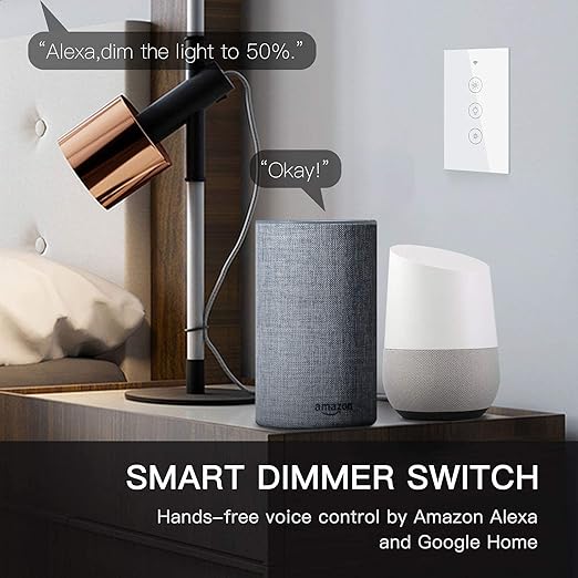 MOES WiFi RF Smart Light Dimmer Switch, Smart Life/Tuya APP Relay Status Backlight Switch Off RF Remote Control Voice Compatible with Alexa Google Assistants, White Touch MOES