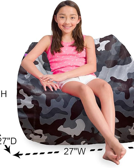Posh Creations Structured Comfy Bean Bag Chair for Gaming, Reading and Watching TV, Coronado Chair, Nylon - Camo Dark and Black Gray - LeafyLoom