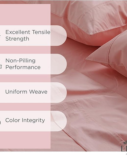 100% Cotton Percale Sheets California King Size, English Rose, Deep Pocket, 4 Pieces Sheet Set - 1 Flat, 1 Deep Pocket Fitted Sheet and 2 Pillowcases, Crisp Cool and Strong Bed Linen - LeafyLoom