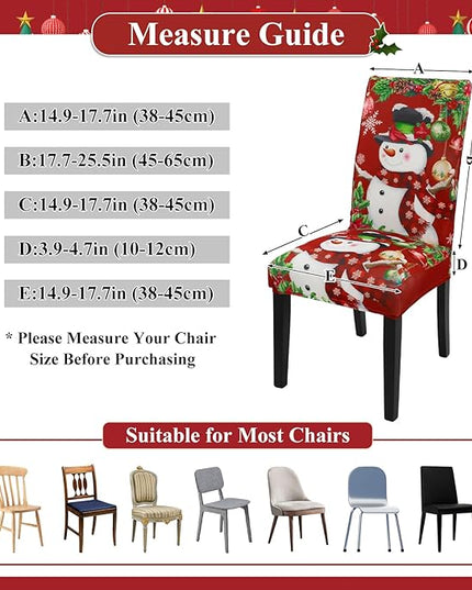 U'Artlines Christmas Chair Covers Set of 4, Removable Washable Merry Christmas Dining Chair Seat Covers Stretch Protector Slipcovers for Dining Room Kitchen Holiday Party Decor, Snowman UArtlines